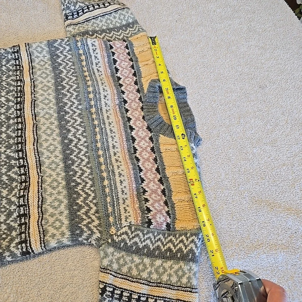 CHAUS Sport Womens S 100% Lambswool Pink Gray Yellow Stripe‎ Pullover Sweater